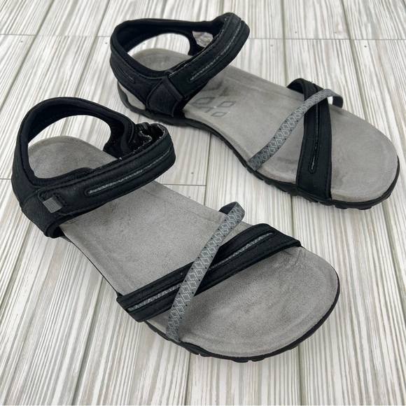 Merrell black gray ankle strap hook and loop outdoor active river sandals 9 - Picture 1 of 8